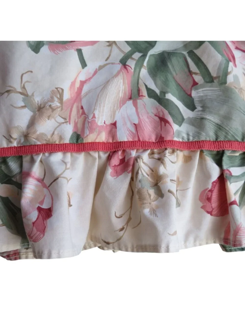Vintage Waverly Garden Room Queen Flat Sheet Ruffled Hem Pink Floral Tulip USA